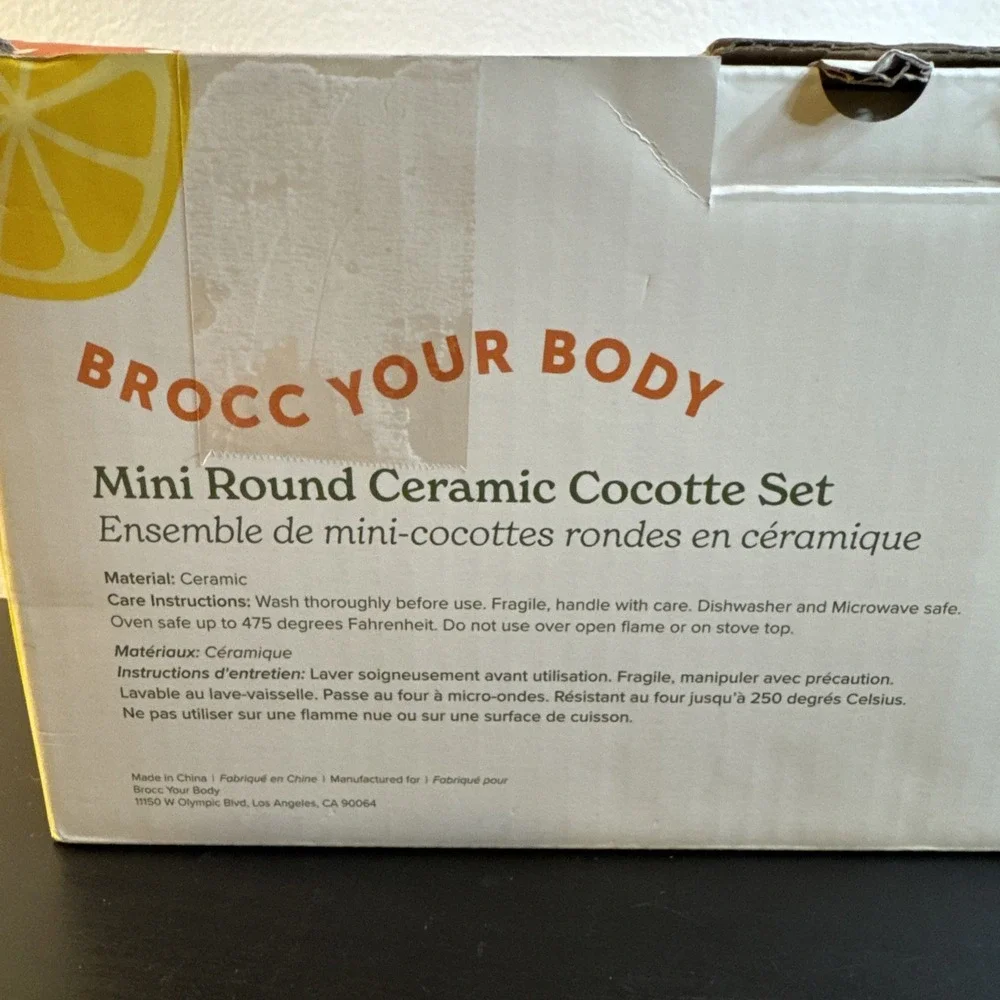 New‎ Brocc Your Body Mini Round Ceramic Cocotte  Dutch Oven Set Of 2 In Box